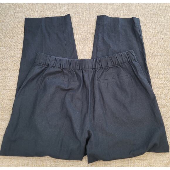 J. Crew Cropped Sailor Pants Size 8 Black Linen Cotton Elastic Back Straight Leg - Picture 13 of 13